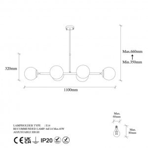 Lustra tip pendul Mercury Row 6 lumini, metal, auriu ,110 x 40 x 35-66 cm 