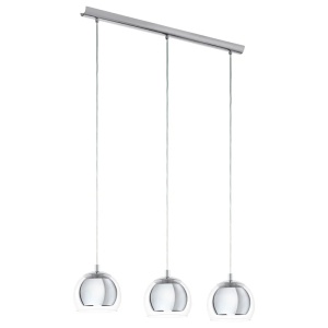 Lustra tip pendul Saylor, 3 lumini, metal/sticla, transparent/crom, 78 x 19 x 110 cm