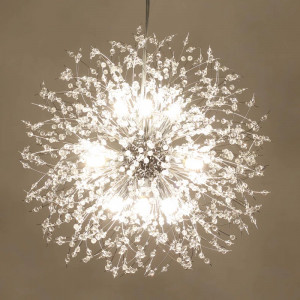 Lustra tip pendul Starburst, 9 lumini, metal/cristal, crom, 50 x 50 x 200-250 cm