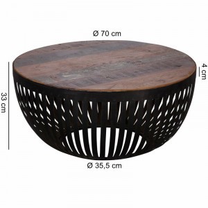 Masa de cafea Hal, lemn masiv/metal, maro/negru, 33 x 70 x 70 cm - Img 2