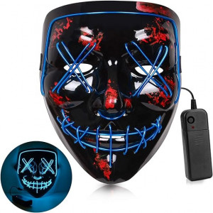Masca de Halloween Digi4U, LED, PVC, negru/albastru/rosu, 18,7 x 21,5 cm