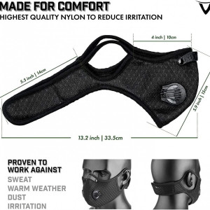 Masca de protectie praf M cu filtru de carbon si supape pentru motocicleta HONYAO, gri, fibra de carbon/nailon/bumbac, cu 8 filtre suplimentare - Img 5