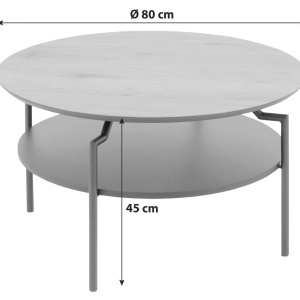 Masuta de cafea Livetastic, MDF/metal, natur/negru, 80 x 80 x 45 cm