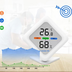 Mini termo-higrometru digital Dienmern, ecran LCD, plastic, alb
