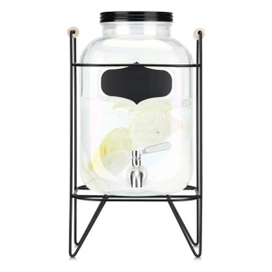 Navaris dozator bauturi sticla borosilicata rainbow irizat, 5L, Ø16x27cm, 2kg, robinet inox, stand metalic, manere lemn, rezistenta -20°C/300°C, transparent/rainbow - Verificat A · Re-Bloom - Img 2