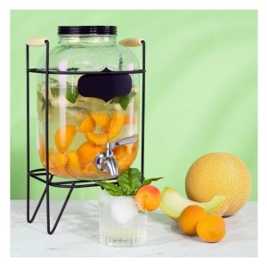 Navaris dozator bauturi sticla borosilicata rainbow irizat, 5L, Ø16x27cm, 2kg, robinet inox, stand metalic, manere lemn, rezistenta -20°C/300°C, transparent/rainbow - Verificat A · Re-Bloom - Img 5