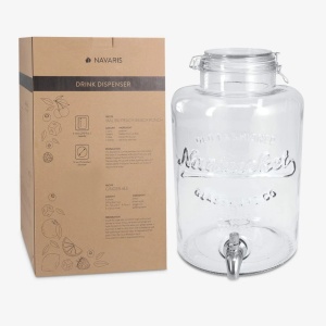 Navaris dozator bauturi sticla sodocalcica cu robinet inox si capac clips, 8L, Ø19x36cm, 2.8kg, transparent/argintiu - Verificat A · Re-Bloom - Img 4