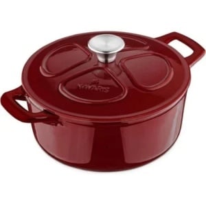 Navaris oala emailata din fonta antiaderenta, plita/cuptor, Ø24cm, 3.5L, Rosu inchis - Verificat A · Re-Bloom
