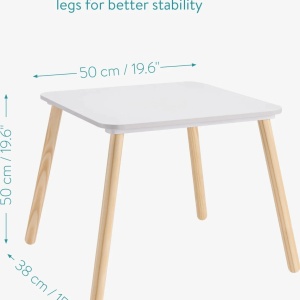 Navaris set masa + 2 scaune copii, MDF/lemn pin, masa 50x50x38cm + scaune 27x27x48cm, 15kg, capacitate 50kg, varsta 3+ ani - Verificat A · Re-Bloom - Img 4