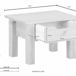 Noptiera Kero Home Affaire, lemn masiv, alb, 48 x 35 x 32,5 cm