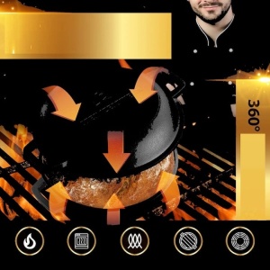 Oala cu capac Steinzeitwerk din fonta, 4.6 l, 2in1, pentru cuptor, plita, gaz, electric, cu inductie, 26 cm, Resigilat, Grad A - Img 5