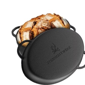 Oala cu capac Steinzeitwerk din fonta, 6 l, 2in1, pentru cuptor, plita, gaz, electric, cu inductie, ovala, 35x25x17 cm, Negru, Resigilat, Grad A