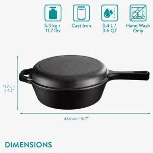 Oala fonta Navaris, 3.6L, 42.6x26.4x11.7 cm, capac dual si manere, negru, Resigilat, Grad A - Img 3