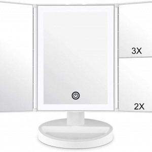 Oglinda de machiaj Weily, LED, ABS, alb, 34,5 x 24 cm