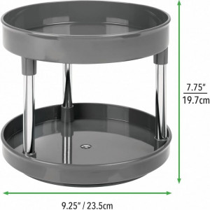 Organizator rotativ cu 2 nivele pentru baie mDesign, plastic/metal, antracit/argintiu, 23,5 x 19,6 cm - Img 2