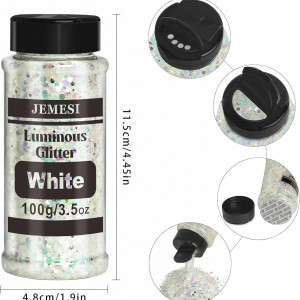 Paiete fluorescente pentru pictura /mestesuguri EMESI, forma hexagonala, alb, 100 g 