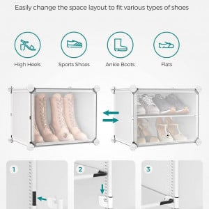 Pantofar modular Songmics, plastic, alb/transparent, 32 x 124 x 94 cm