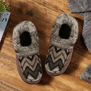 Papuci de iarna cu blana Mishansha, textil/cauciuc, maro, 36 - Img 3