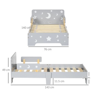 Pat copii 3-6 ani model stele si luna 143x76x49 cm, saltea 140x70 cm, MDF/PAL, gri/natur - Verificat A · Re-Bloom - Img 3