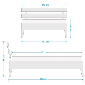 Pat Helsinki, MDF/lemn masiv de stejar, alb/natur, 140 x 200 x 93 cm