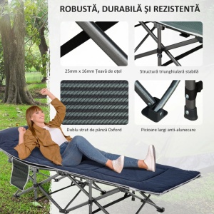 Pat pliabil de camping, otel/Oxford/spuma LDPE, 188x64.5x53 cm pliat 28x17x105 cm, inaltime 37cm, perna 37x13cm + husa transport 28x25cm incluse, capacitate 150kg, albastru - Verificat A · Re-Bloom - Img 5