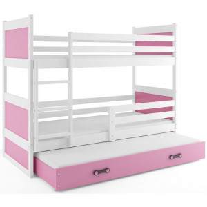 Pat supraetajat cu sertar și canapea Yoselin, lemn, alb/roz, 154 x 97 x 196 cm - Img 1