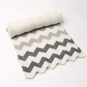 Patura tricotata pentru copii VIVILINEN, fibra poliacrilica, alb/gri, 76 x 102 cm - Img 3