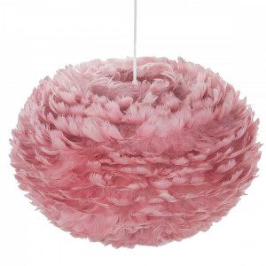 Pendul cu abajur din pene FOG, roz, cablu alb, 45 x 30 cm