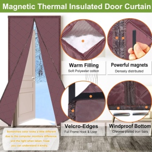 Perdea termoizolanta pentru usa Risareyi, magnetica, tesatura Oxford/bumbac, maro, 75 x 195 cm