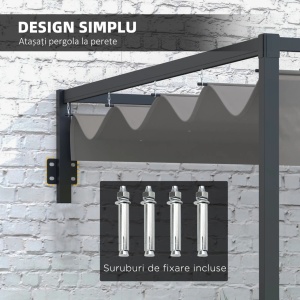 Pergola inclinata cu acoperis retractabil Re-Bloom, otel/poliester, 297x397x220 cm, rezistenta vant nivel 6-7, gri inchis - Verificat A · Re-Bloom - Img 6