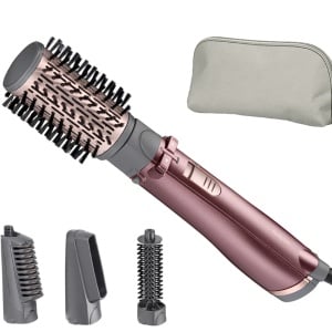 Perie rotativa BaByliss AS960E, 1000W, Ionizare, 4 Accesorii, 2 Setari temperatura/viteza, Cool-Shot, geanta depozitare, Roz-Gri, Resigilat, Grad A