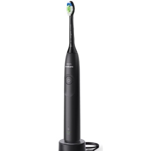 Periuta de dinti electrica Philips Sonicare HX7101/01, 62.000 miscari/minut, autonomie 21 zile, 1 mod periere, 2 intensitati, senzor presiune integrat, functia BrushSync, inclus capat de periere Otimal White, negru, Resigilat, Grad A