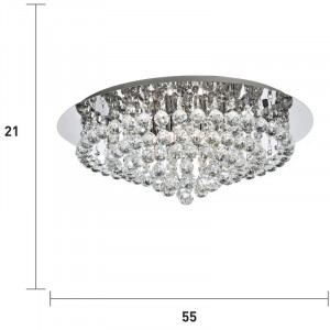 Plafoniera Kessler, 8 lumini, metal/cristal, crom, 21 x 55 x 55 cm