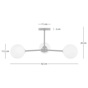 Plafoniera KJUL, 3 lumini, metal/sticla, negru/alb, 62 x 25 x 62 cm