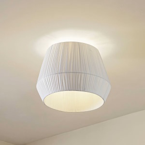 Plafoniera Lindby Vitore, alba, 50 cm diametru, textil, soclu E27 - Img 2