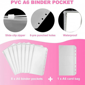 Planificator de buget cu accesorii si etichete Iycorish, PU/hartie/plastic, roz, 19 x 13 cm - Img 3