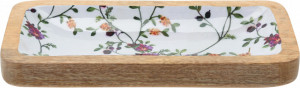 Platou Karll din lemn de mango, model flori, 30 x 15 x 3 cm - Img 1