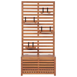 Produs Resigilat Banca de gradina cu panou rafturi Re-Bloom Matino, lemn salcam/otel, 80x40x170 cm, 4 rafturi, 2 persoane, 140 kg/persoana, maro - Verificat A
