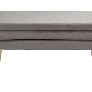 Produs Resigilat Banca tapitata Re-Bloom Durham cu spatiu de depozitare, 79x37x43 cm, catifea, picioare metal, 100 kg, gri/auriu - Verificat A - Img 2