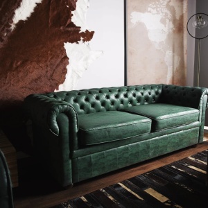 Produs Resigilat Canapea Chesterfield 3 locuri Re-Bloom, piele ecologica/eucalipt/stejar, 195x76x70 cm, arcuri sinuoase, spuma, 250 kg/persoana, verde - Verificat A - Img 2