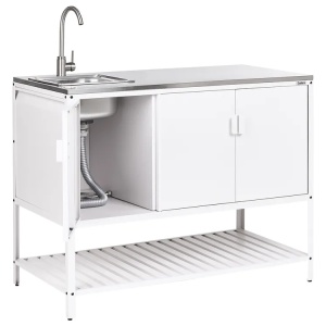 Produs Resigilat Dulap bucatarie exterior cu chiuveta Re-Bloom Maenza, otel/inox, 120x60x127 cm, bazin 38x32x18 cm, robinet+tevi incluse, 20 kg, alb/argintiu - Verificat A - Img 6