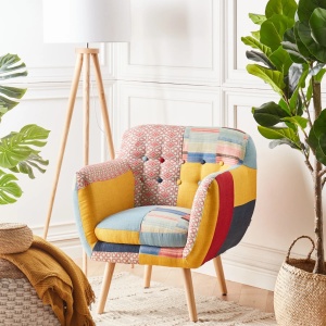 Produs Resigilat Fotoliu Re-Bloom Melby, textil patchwork/placaj cauciuc, 68x59x77 cm, arcuri elicoidale, spuma, 150 kg, multicolor - Verificat A - Img 2