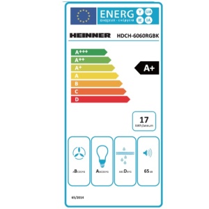 Produs Resigilat Hota decorativa Heinner HDCH-6060RGBK, 60cm, Design "Inclinata", Putere maxima de absorbtie: 546.2 m³/h, 3 trepte de viteza, Motor: 1 x 190W, Lumina LED: 2 x 1.5W, 1 filtru aluminiu, Control touch, Diametru tub evacuare: 150mm, Dimensiuni - Img 2