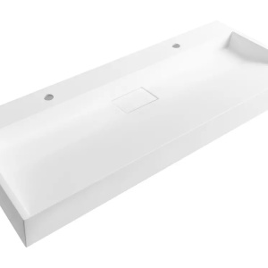 Produs Resigilat Lavoar dublu suspendat Re-Bloom Quenko, ceramica, 120x46x12 cm, dreptunghiular, 2 gauri robinet, scurgere 45mm, alb - Verificat A