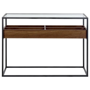 Produs Resigilat Masa tip consola Re-Bloom Waco, fier/sticla securizata/PAL, 110x40x80 cm, 30 kg, maro/negru - Verificat A - Img 6