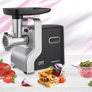 Produs Resigilat Masina de tocat Heinner MG-2100BKSL, putere maxima: 2100W, capacitate de tocare: 1.8 kg/min, cutit din inox, 2 viteze, 3 site de taiere, accesoriu pentru rosii, accesorii pentru carnati si kibbe, functie Reverse, nivel de zgomot: 90 dB - Img 3