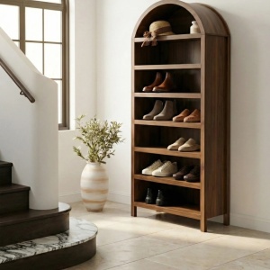 Produs Resigilat Pantofar Re-Bloom Lambina, MDF, 75x35x180 cm, rafturi reglabile, picioare 9 cm, maro inchis - Verificat A - Img 2