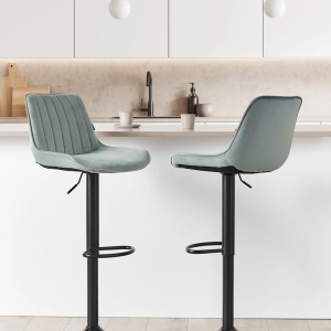 Produs Resigilat Set 2 scaune de bar Re-Bloom Dubrovnik, catifea/otel, 51x54x88-109 cm, pivotante 360°, inaltime reglabila, 120 kg, verde menta/negru - Verificat B - Img 2