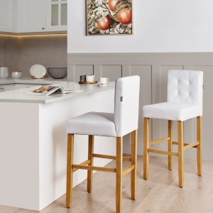 Produs Resigilat Set 2 scaune de bar Re-Bloom Madison, piele ecologica/otel/cauciuc, 47x52x108 cm, 115 kg, alb/natur - Verificat A - Img 3
