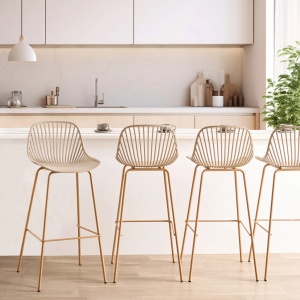 Produs Resigilat Set 4 scaune de bar Re-Bloom Kleve, material sintetic/fier, 46x48x103 cm, 150 kg, bej - Verificat A - Img 2
